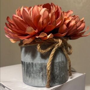 Orange Flower Arrangement in Gray Pot